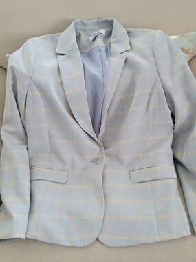 Liz Claiborne Light Blue Plaid Single-Button Blazer